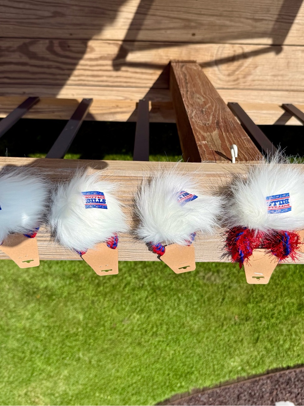 Buffalo Fuzzy Pom-Pom Hair scrunchies  in Red, White & Blue six sold together. - Picture 3 of 4